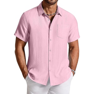 image:imageCOOFANDY Linen Shirts for Men Short Sleeve Button Down Shirt Casual Beach Summer Vacation Shirt with PocketPink