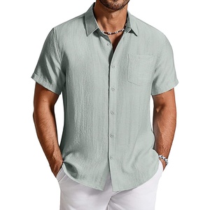 image:imageCOOFANDY Linen Shirts for Men Short Sleeve Button Down Shirt Casual Beach Summer Vacation Shirt with PocketSage Green