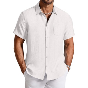 image:imageCOOFANDY Linen Shirts for Men Short Sleeve Button Down Shirt Casual Beach Summer Vacation Shirt with PocketWhite