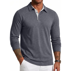 image:imageCOOFANDY Mens Long Sleeve Polo Shirts Button Casual Tee Collared Work Pullover ShirtsMid Grey