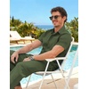 image:imageCOOFANDY Mens 2 Piece Sets Beach Outfits Cotton Short Sleeve Button Down Shirts Loose Pants Summer Vacation Casual OutfitsArmy Green
