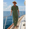 image:imageCOOFANDY Mens 2 Piece Sets Beach Outfits Cotton Short Sleeve Button Down Shirts Loose Pants Summer Vacation Casual OutfitsArmy Green