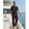 image:imageCOOFANDY Mens 2 Piece Sets Beach Outfits Cotton Short Sleeve Button Down Shirts Loose Pants Summer Vacation Casual OutfitsBlack