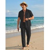 image:imageCOOFANDY Mens 2 Piece Sets Beach Outfits Cotton Short Sleeve Button Down Shirts Loose Pants Summer Vacation Casual OutfitsBlack