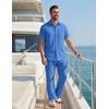 image:imageCOOFANDY Mens 2 Piece Sets Beach Outfits Cotton Short Sleeve Button Down Shirts Loose Pants Summer Vacation Casual OutfitsBlue