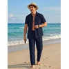 image:imageCOOFANDY Mens 2 Piece Sets Beach Outfits Cotton Short Sleeve Button Down Shirts Loose Pants Summer Vacation Casual OutfitsBlue Violet