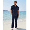 image:imageCOOFANDY Mens 2 Piece Sets Beach Outfits Cotton Short Sleeve Button Down Shirts Loose Pants Summer Vacation Casual OutfitsBlue Violet