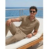 image:imageCOOFANDY Mens 2 Piece Sets Beach Outfits Cotton Short Sleeve Button Down Shirts Loose Pants Summer Vacation Casual OutfitsKhaki