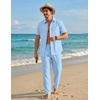 image:imageCOOFANDY Mens 2 Piece Sets Beach Outfits Cotton Short Sleeve Button Down Shirts Loose Pants Summer Vacation Casual OutfitsLight Blue