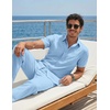 image:imageCOOFANDY Mens 2 Piece Sets Beach Outfits Cotton Short Sleeve Button Down Shirts Loose Pants Summer Vacation Casual OutfitsLight Blue