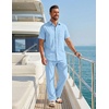 image:imageCOOFANDY Mens 2 Piece Sets Beach Outfits Cotton Short Sleeve Button Down Shirts Loose Pants Summer Vacation Casual OutfitsLight Blue