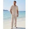 image:imageCOOFANDY Mens 2 Piece Sets Beach Outfits Cotton Short Sleeve Button Down Shirts Loose Pants Summer Vacation Casual OutfitsMoon Gray