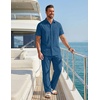 image:imageCOOFANDY Mens 2 Piece Sets Beach Outfits Cotton Short Sleeve Button Down Shirts Loose Pants Summer Vacation Casual OutfitsNavy