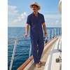 image:imageCOOFANDY Mens 2 Piece Sets Beach Outfits Cotton Short Sleeve Button Down Shirts Loose Pants Summer Vacation Casual OutfitsNavy Blue