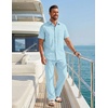 image:imageCOOFANDY Mens 2 Piece Sets Beach Outfits Cotton Short Sleeve Button Down Shirts Loose Pants Summer Vacation Casual OutfitsSky Blue