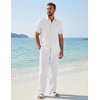 image:imageCOOFANDY Mens 2 Piece Sets Beach Outfits Cotton Short Sleeve Button Down Shirts Loose Pants Summer Vacation Casual OutfitsWhite