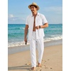 image:imageCOOFANDY Mens 2 Piece Sets Beach Outfits Cotton Short Sleeve Button Down Shirts Loose Pants Summer Vacation Casual OutfitsWhite