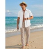 image:imageCOOFANDY Mens 2 Piece Sets Beach Outfits Cotton Short Sleeve Button Down Shirts Loose Pants Summer Vacation Casual OutfitsWhite ShirtMoon Gray Pants