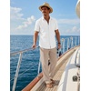 image:imageCOOFANDY Mens 2 Piece Sets Beach Outfits Cotton Short Sleeve Button Down Shirts Loose Pants Summer Vacation Casual OutfitsWhite ShirtMoon Gray Pants