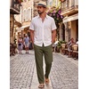 image:imageCOOFANDY Mens Cotton Linen Pants Casual Drawstring Summer Beach Pants Lightweight Linen Dress TrousersOlive Green