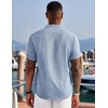 image:imageCOOFANDY Mens Linen Henley Shirt Short Sleeve Casual Summer Beach Hippie T ShirtsA Flecking Blue