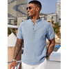 image:imageCOOFANDY Mens Linen Henley Shirt Short Sleeve Casual Summer Beach Hippie T ShirtsA Flecking Blue
