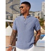image:imageCOOFANDY Mens Linen Henley Shirt Short Sleeve Casual Summer Beach Hippie T ShirtsGrey Blue