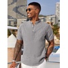 image:imageCOOFANDY Mens Linen Henley Shirt Short Sleeve Casual Summer Beach Hippie T ShirtsLight Grey