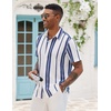 image:imageCOOFANDY Mens Short Sleeve Casual Shirts Button Down Striped Summer Shirts Textured Vacation Beach ShirtA WhiteDark Blue