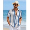 image:imageCOOFANDY Mens Short Sleeve Casual Shirts Button Down Striped Summer Shirts Textured Vacation Beach ShirtB WhiteBlue 02