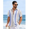 image:imageCOOFANDY Mens Short Sleeve Casual Shirts Button Down Striped Summer Shirts Textured Vacation Beach ShirtB WhiteBlueOrange