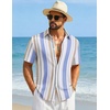 image:imageCOOFANDY Mens Short Sleeve Casual Shirts Button Down Striped Summer Shirts Textured Vacation Beach ShirtB WhiteBlueOrange