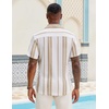 image:imageCOOFANDY Mens Short Sleeve Casual Shirts Button Down Striped Summer Shirts Textured Vacation Beach ShirtB WhiteKhaki