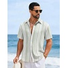 image:imageCOOFANDY Mens Short Sleeve Casual Shirts Button Down Striped Summer Shirts Textured Vacation Beach ShirtB WhiteLight Green