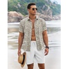 image:imageCOOFANDY Mens Summer Beach Outfits 2 Piece Short Sleeve Shirts and Shorts Vacation Texture Linen Sets for MenBeige  Leaf Flower