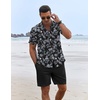 image:imageCOOFANDY Mens Summer Beach Outfits 2 Piece Short Sleeve Shirts and Shorts Vacation Texture Linen Sets for MenBlack  Leaf Flower