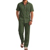 image:imageCOOFANDY Mens 2 Piece Sets Beach Outfits Cotton Short Sleeve Button Down Shirts Loose Pants Summer Vacation Casual OutfitsArmy Green