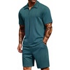 image:imageCOOFANDY Mens 2 Pieces Outfits Casual Quarter Zip Polo Shirt and Shorts Set Athletic Jogging Summer TracksuitLake Blue