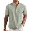 image:imageCOOFANDY Mens Linen Henley Shirt Short Sleeve Casual Summer Beach Hippie T Shirts2light Green