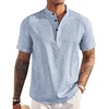 image:imageCOOFANDY Mens Linen Henley Shirt Short Sleeve Casual Summer Beach Hippie T ShirtsA Flecking Blue