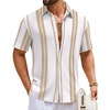 image:imageCOOFANDY Mens Short Sleeve Casual Shirts Button Down Striped Summer Shirts Textured Vacation Beach ShirtB WhiteKhaki
