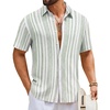 image:imageCOOFANDY Mens Short Sleeve Casual Shirts Button Down Striped Summer Shirts Textured Vacation Beach ShirtB WhiteLight Green