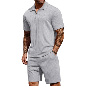 image:imageCOOFANDY Mens 2 Pieces Outfits Casual Quarter Zip Polo Shirt and Shorts Set Athletic Jogging Summer TracksuitLight Heather Grey