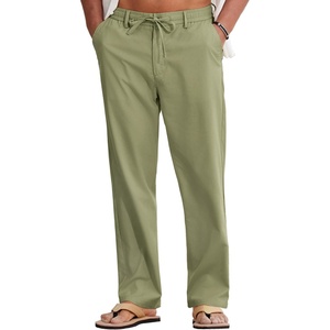 image:imageCOOFANDY Mens Cotton Linen Pants Casual Drawstring Summer Beach Pants Lightweight Linen Dress TrousersArtichoke Green