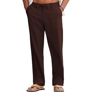 image:imageCOOFANDY Mens Cotton Linen Pants Casual Drawstring Summer Beach Pants Lightweight Linen Dress TrousersBrown