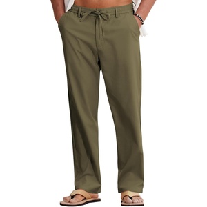 image:imageCOOFANDY Mens Cotton Linen Pants Casual Drawstring Summer Beach Pants Lightweight Linen Dress TrousersOlive Green