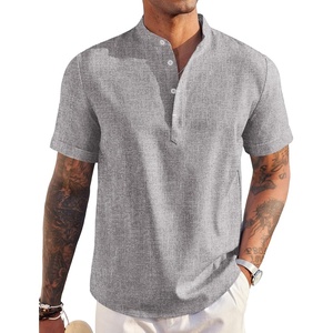 image:imageCOOFANDY Mens Linen Henley Shirt Short Sleeve Casual Summer Beach Hippie T ShirtsLight Grey