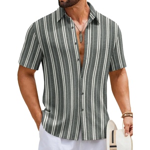 image:imageCOOFANDY Mens Short Sleeve Casual Shirts Button Down Striped Summer Shirts Textured Vacation Beach ShirtB Dark GreyLight Apricot