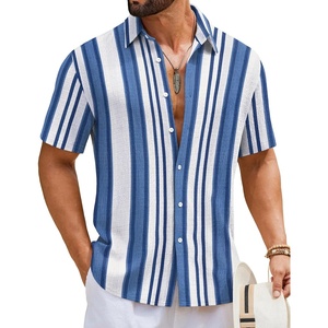 image:imageCOOFANDY Mens Short Sleeve Casual Shirts Button Down Striped Summer Shirts Textured Vacation Beach ShirtB WhiteBlue 03