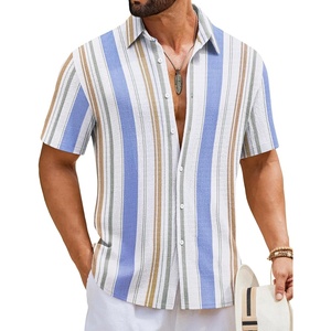 image:imageCOOFANDY Mens Short Sleeve Casual Shirts Button Down Striped Summer Shirts Textured Vacation Beach ShirtB WhiteBlueOrange